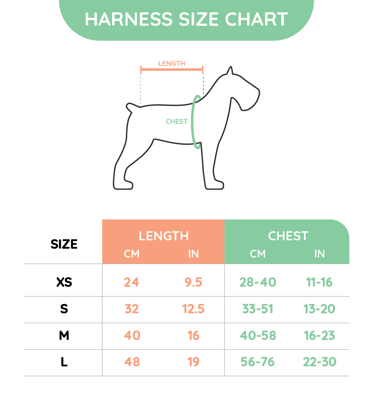 Dog harness top size guide